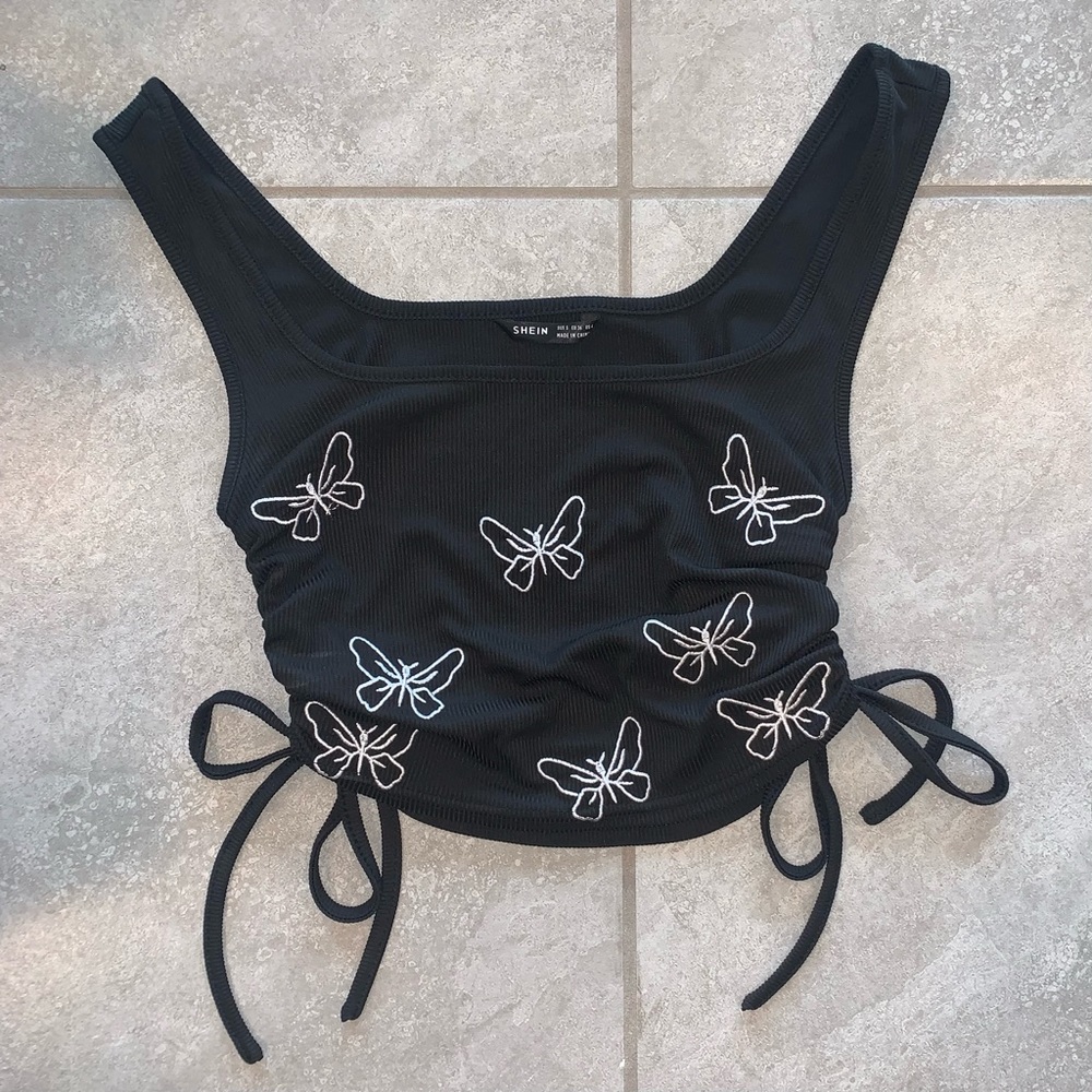 Shein Black & White Butterfly Crop Top Tank Size S